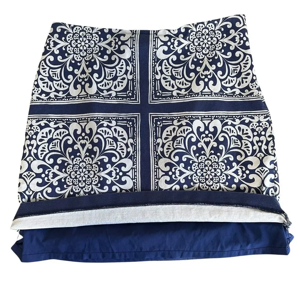 Talbots Women’s Navy Elaborate Medallion Canvas A Line Stretch Zip Skirt Size 10